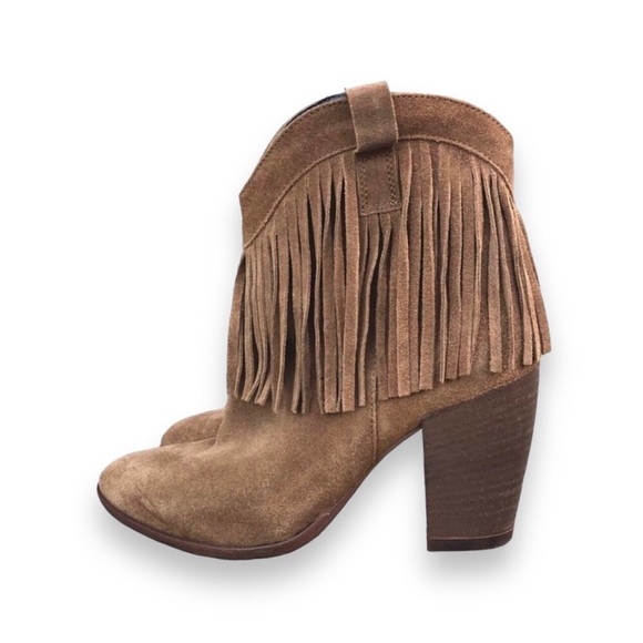 Andre Assous Fringe Suede Heeled Ankle Boots Size 7 US / 37 EU - Picture 3 of 10